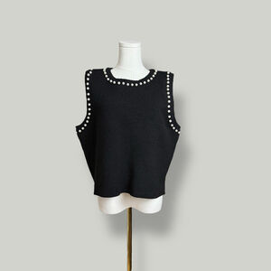 BY ANTHROPOLOGIE Tank Women Size XL Black Cropped Sweater Vest Pearl-Trim